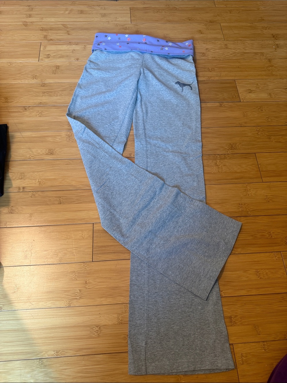 PINK Victoria's Secret Heather Gray Pants with Foldover Lavender Star Waistband